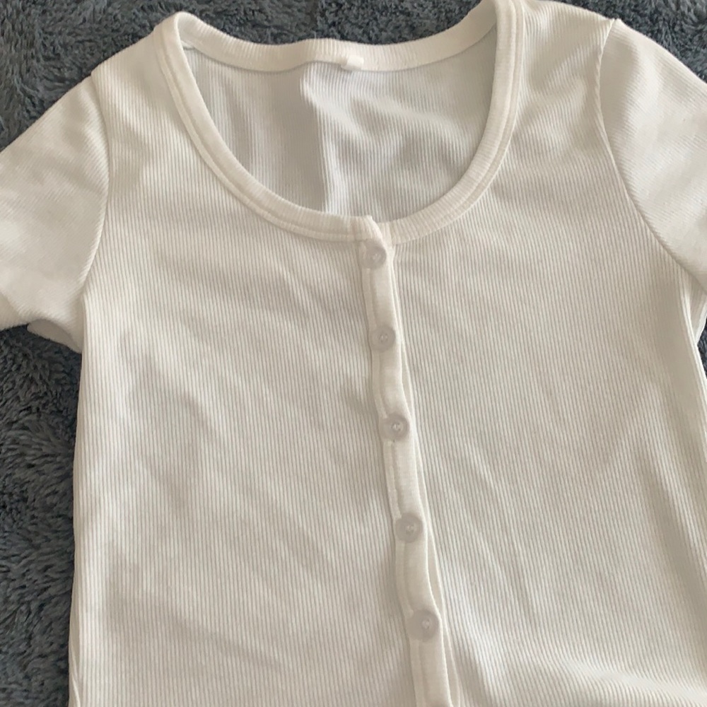 Shein white button up top cropped